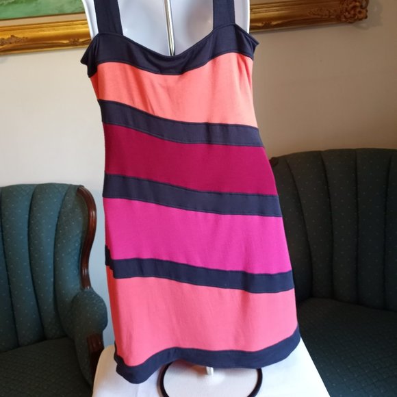 Moa Moa Brand Size L Body Contour EUC Melon Turq Fuchsia Mini Dress -Item #171 - Picture 2 of 3